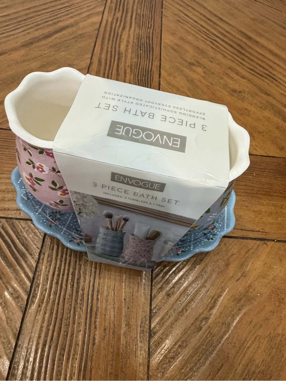 Envogue Pastel Floral 3-Piece Bath Set in Blue & Pink